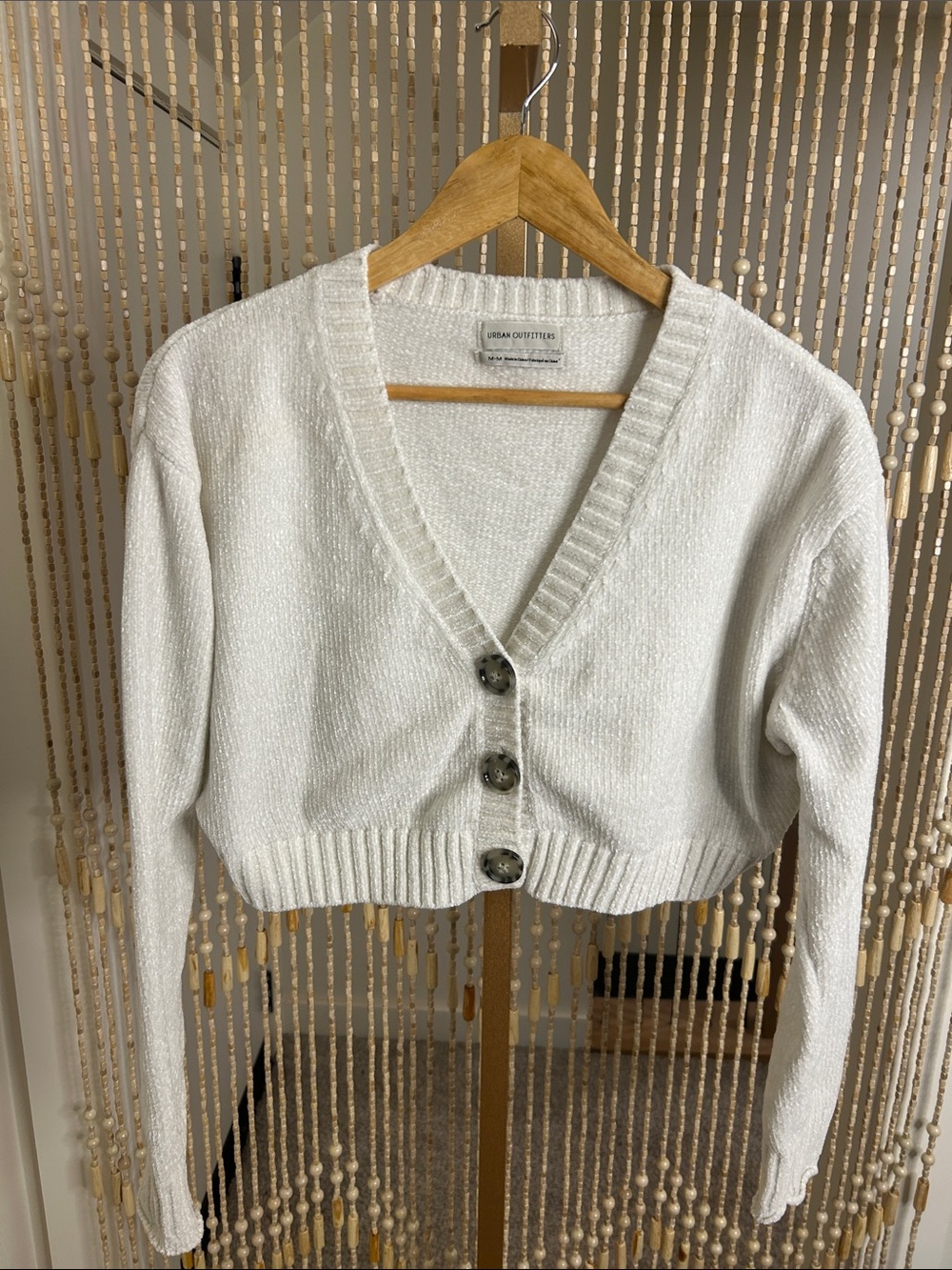 Urban Outfitters Cream Cropped V-Neck Button Cardigan